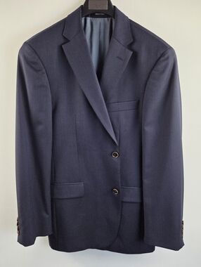 Boss Pinstripe Suit Jacket Mens 40R Navy 100% Virgin Wool Modern